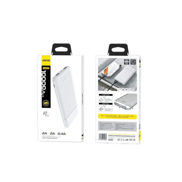 Aspor A323 Ultra Thin 10000mAh Power Bank | Slim Design, Fast Charging, Dual Device Support - Image 3