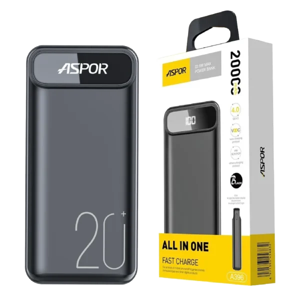 Aspor A396 PD 20000mAh Power Bank | 22.5W Fast Charging with Digital Display & Dual Output - Image 4
