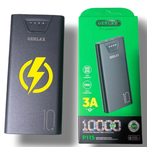 GERLAX P115 10000mAh Slim Lithium Power Bank | Fast Charging & Dual Output - Image 4